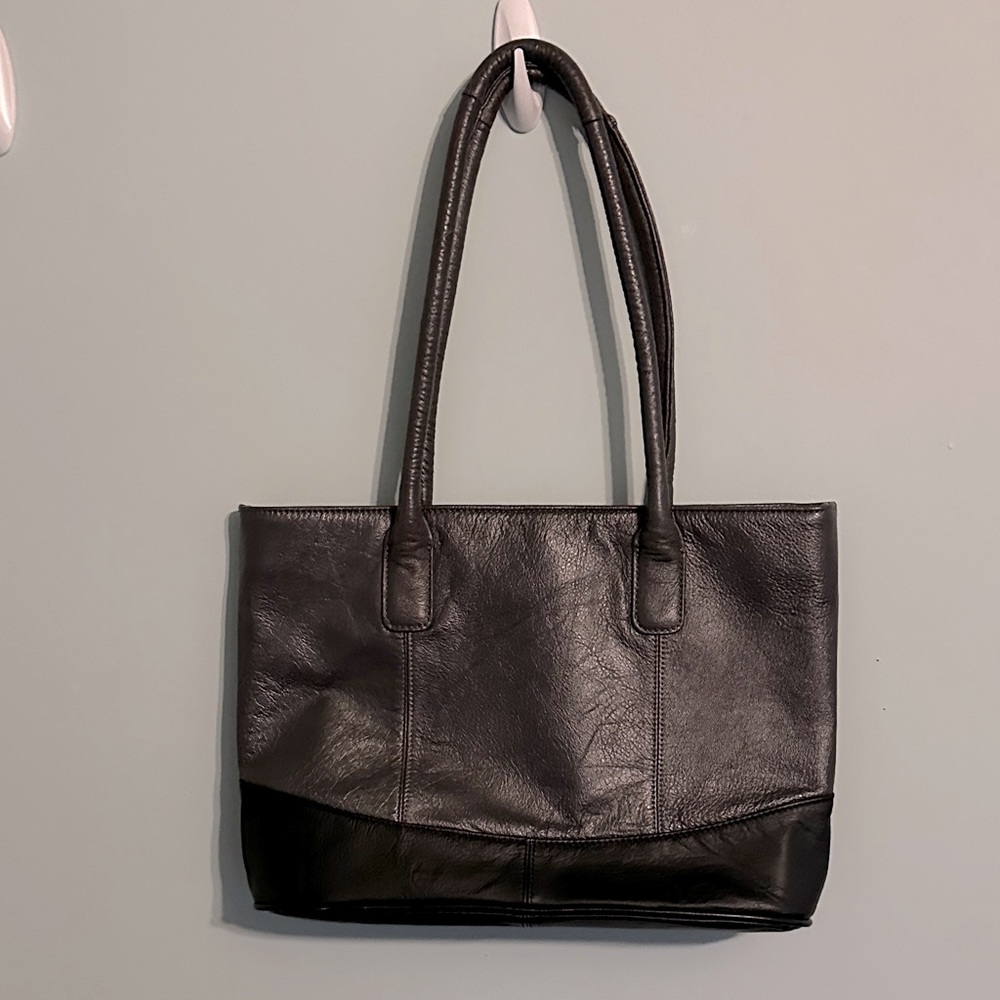 American Leather two tone shopper tote